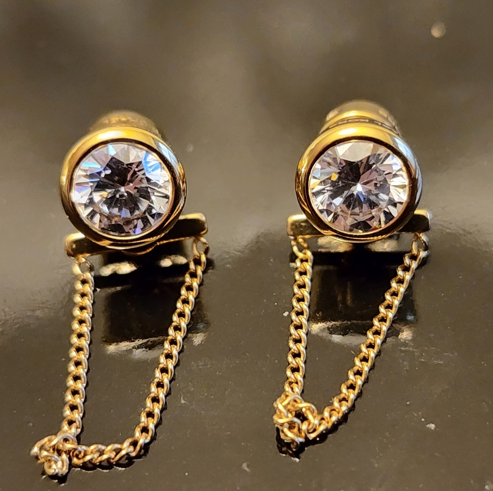 Michael Kors Gold Chain Link Drop Chandelier Crystal Stud Earrings